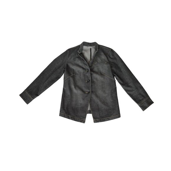 Chicos Platinum Denim Black Blazer Jacket Size 1 Women's M Button Up Stretch Co - Picture 6 of 8